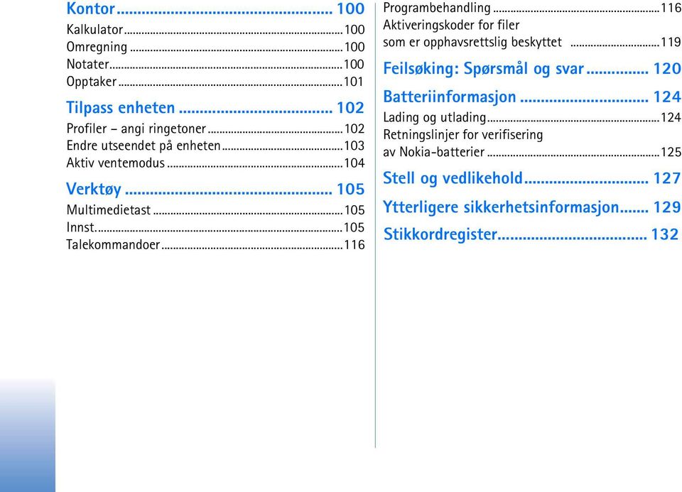 ..116 Programbehandling...116 Aktiveringskoder for filer som er opphavsrettslig beskyttet...119 Feilsøking: Spørsmål og svar.