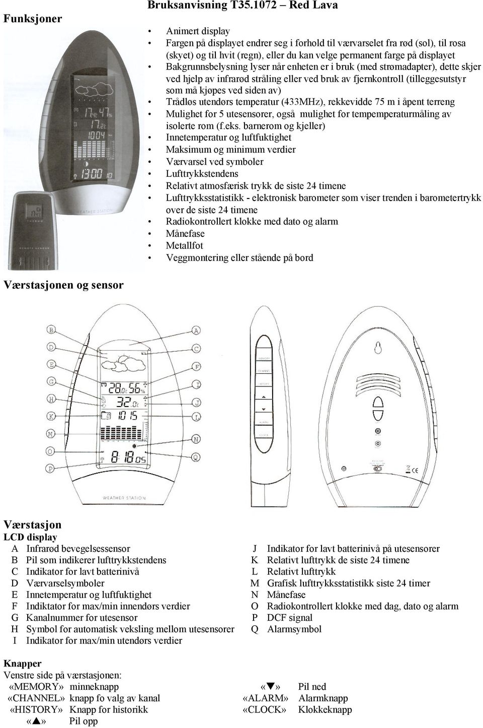 Bakgrunnsbelysning lyser når enheten er i bruk (med strømadapter), dette skjer ved hjelp av infrarød stråling eller ved bruk av fjernkontroll (tilleggesutstyr som må kjøpes ved siden av) Trådløs