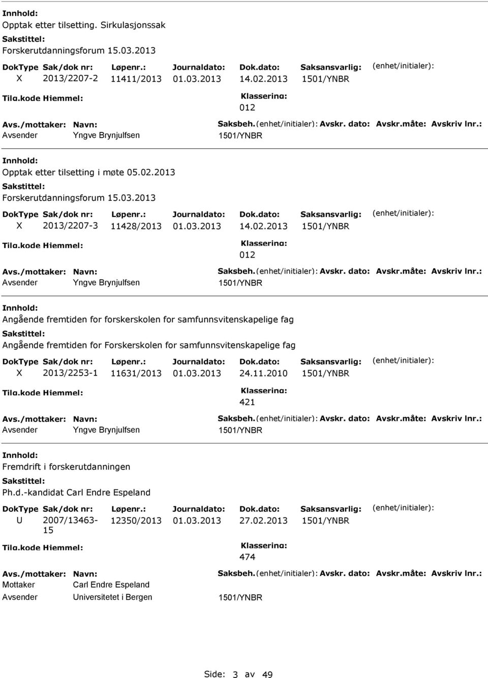 2013 Forskerutdanningsforum 15.03.2013 2013/2207-3 11428/2013 14.02.