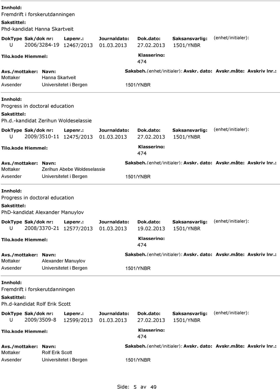 Progress in doctoral education PhD-kandidat Alexander Manuylov 2008/3370-21 12577/2013 19.02.