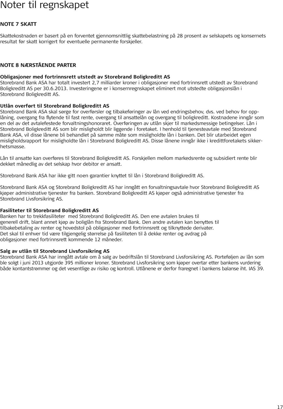 av Storebrand Boligkreditt AS per 30.6.2013. Investeringene er i konsernregnskapet eliminert mot utstedte obligasjonslån i Storebrand Boligkreditt AS.