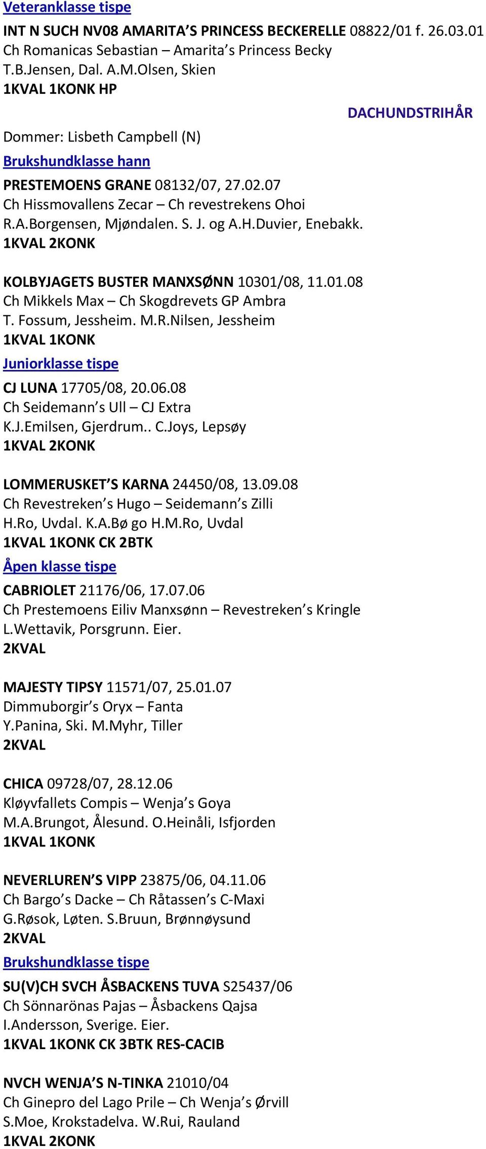 Fossum, Jessheim. M.R.Nilsen, Jessheim Juniorklasse tispe CJ LUNA 17705/08, 20.06.08 Ch Seidemann s Ull CJ Extra K.J.Emilsen, Gjerdrum.. C.Joys, Lepsøy LOMMERUSKET S KARNA 24450/08, 13.09.