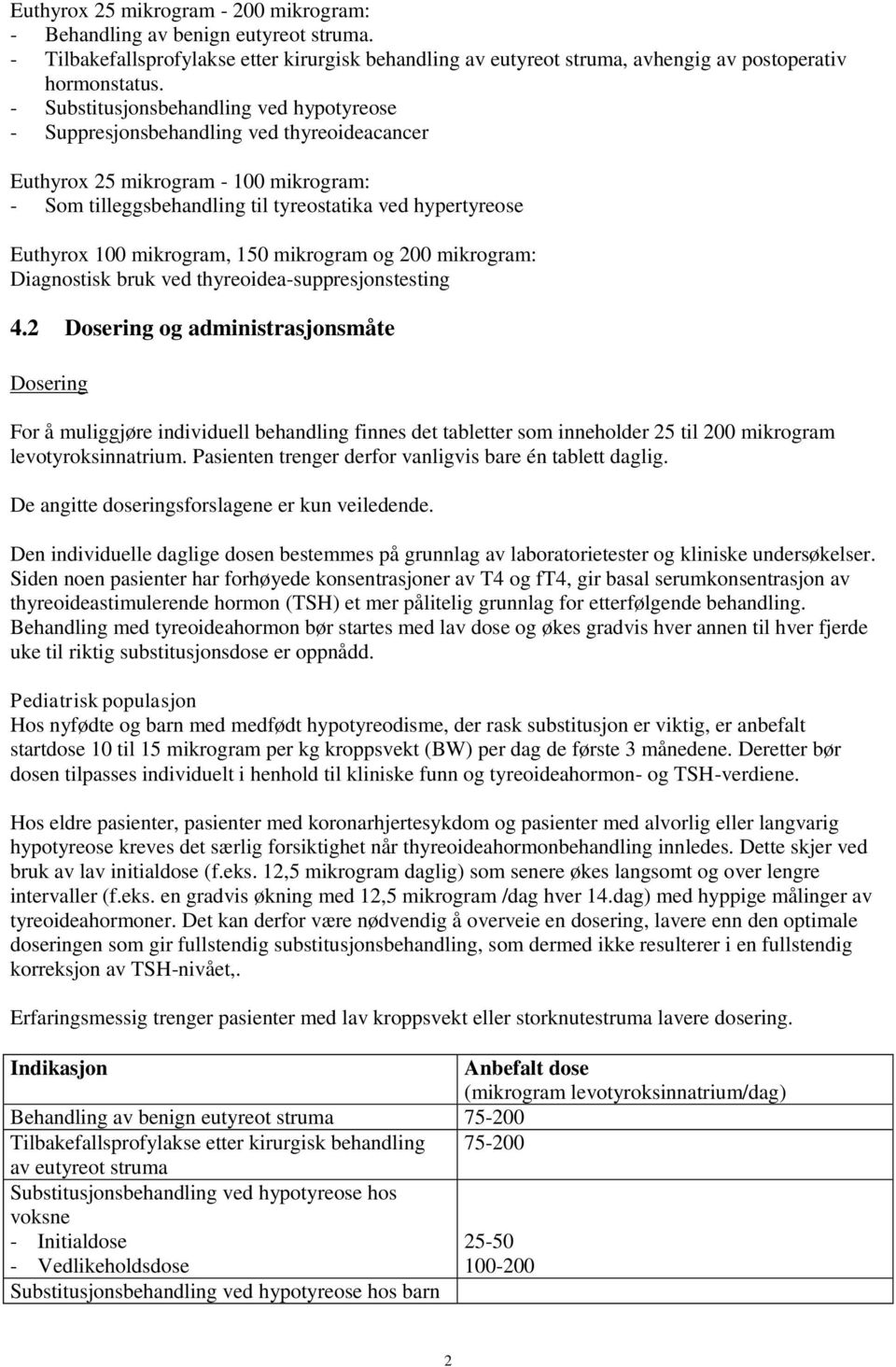 mikrogram, 150 mikrogram og 200 mikrogram: Diagnostisk bruk ved thyreoidea-suppresjonstesting 4.