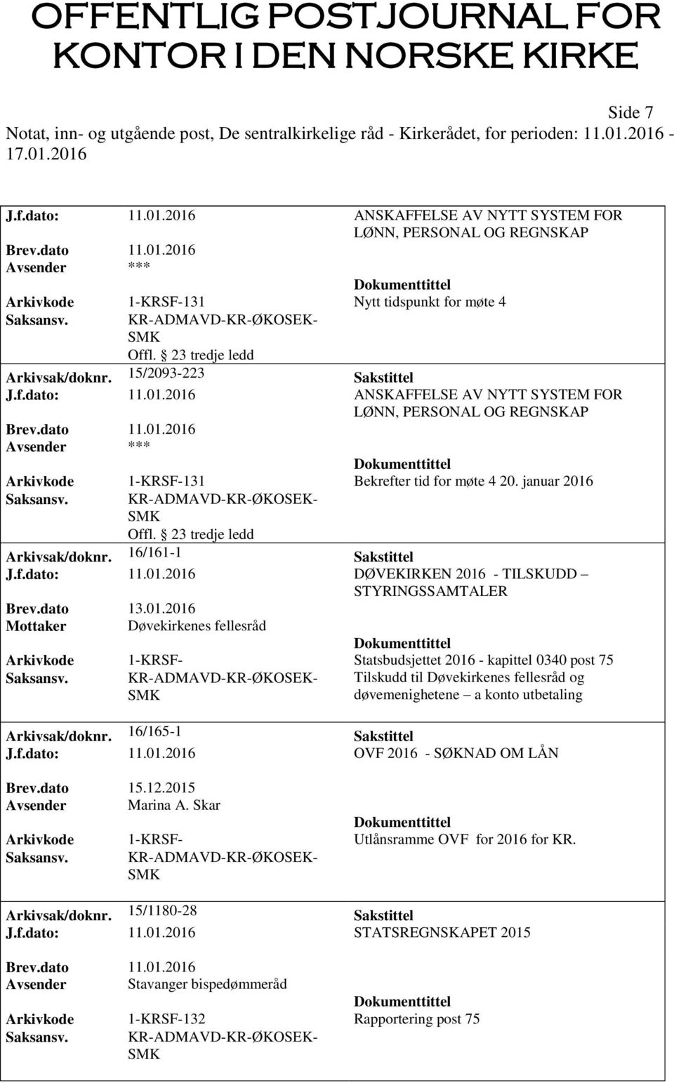 Arkivsak/doknr. 16/161-1 Sakstittel J.f.dato: 11.01.