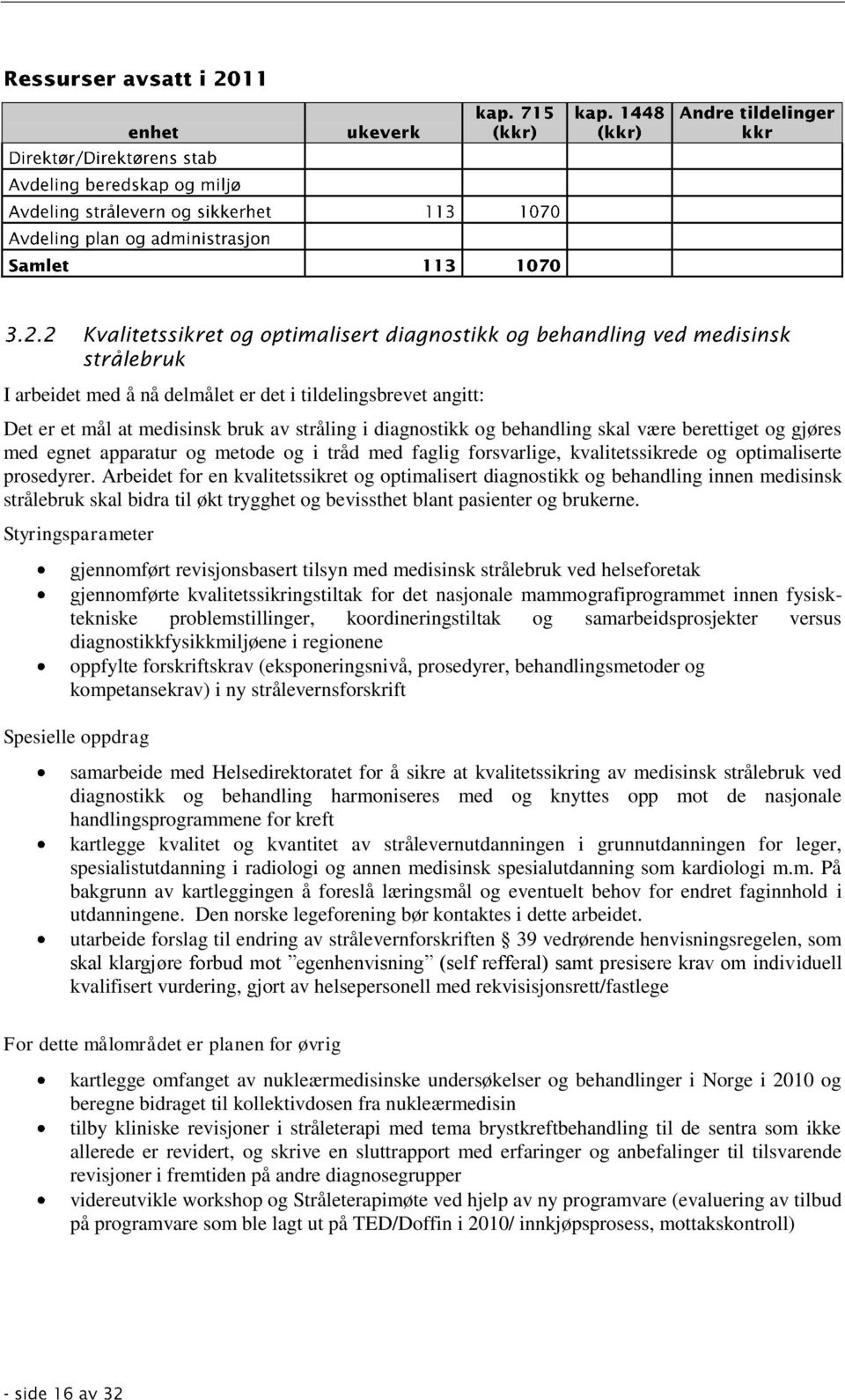 Arbeidet for en kvalitetssikret og optimalisert diagnostikk og behandling innen medisinsk strålebruk skal bidra til økt trygghet og bevissthet blant pasienter og brukerne.