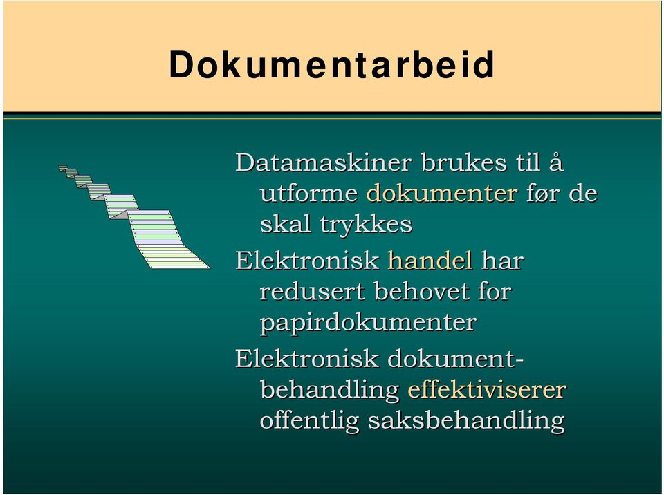 har redusert behovet for papirdokumenter Elektronisk