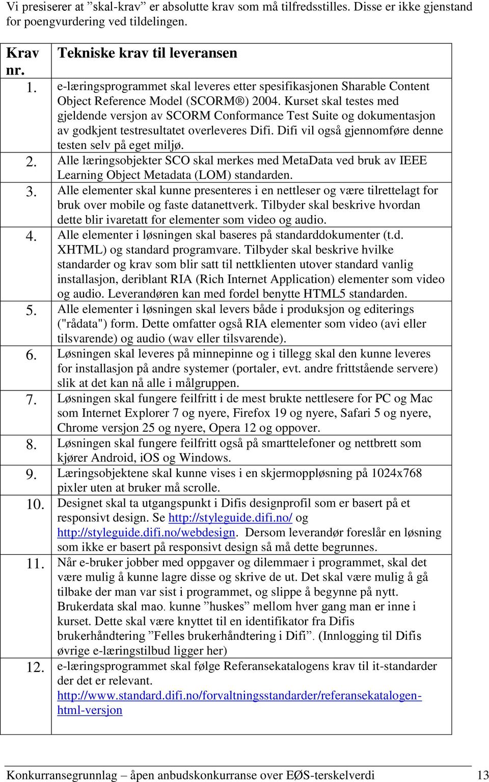 Kurset skal testes med gjeldende versjon av SCORM Conformance Test Suite og dokumentasjon av godkjent testresultatet overleveres Difi. Difi vil også gjennomføre denne testen selv på eget miljø. 2.