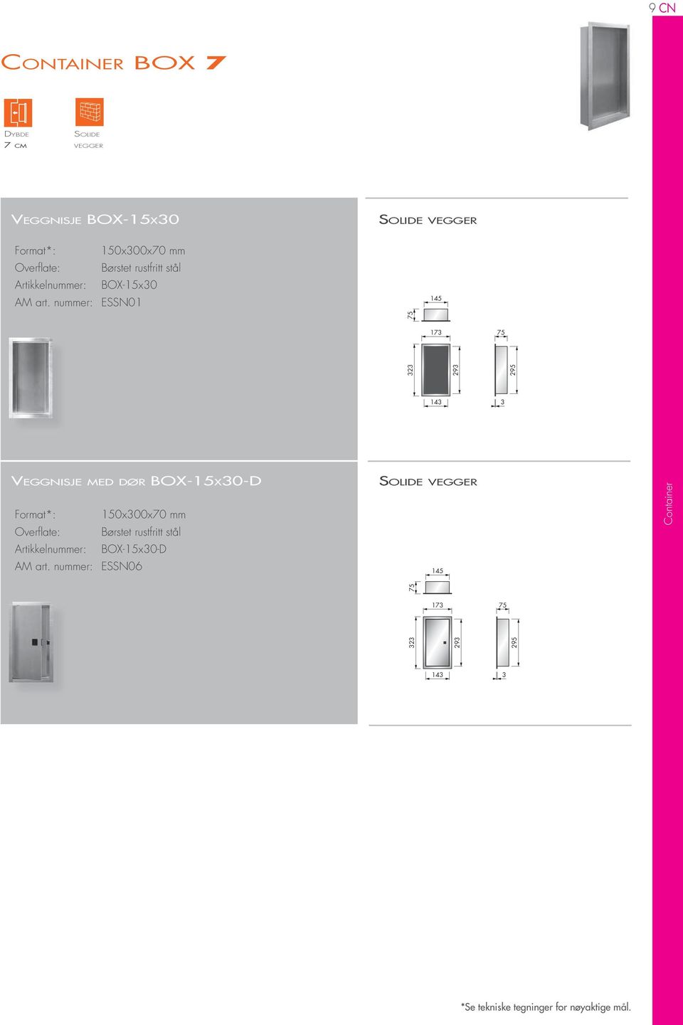 nummer: ESSN01 145 17 2 29 14 Veggnisje med dør BOX-15x0-D Format*: