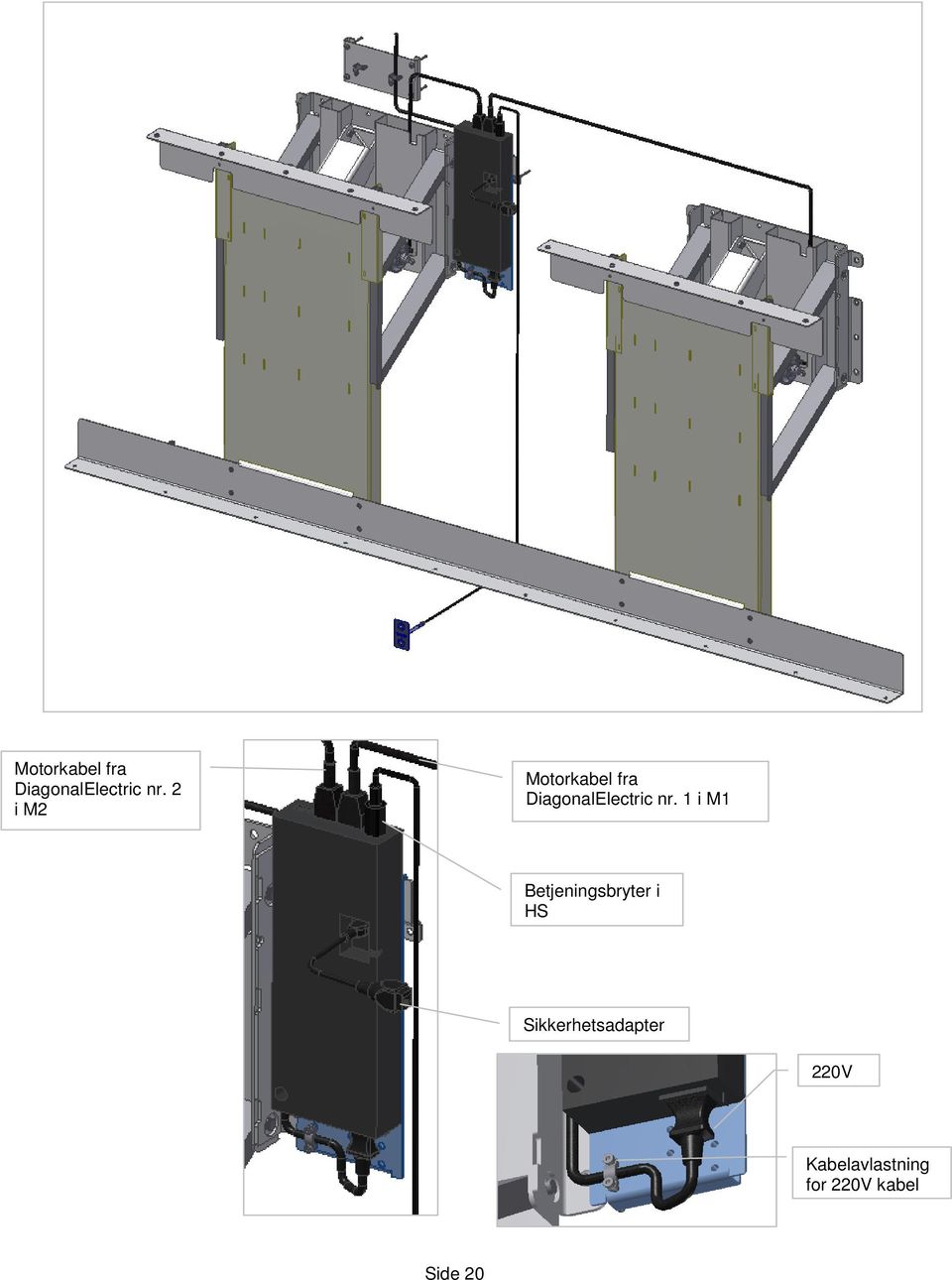 Sikkerhetsadapter 220V Kabelavlastning for