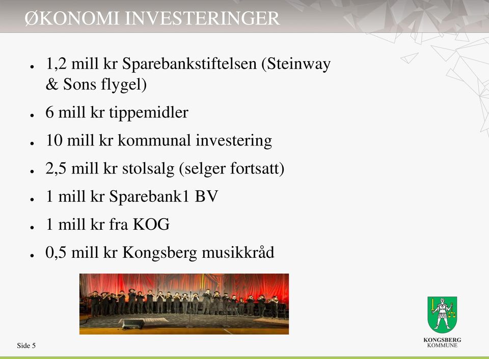 kommunal investering 2,5 mill kr stolsalg (selger fortsatt) 1