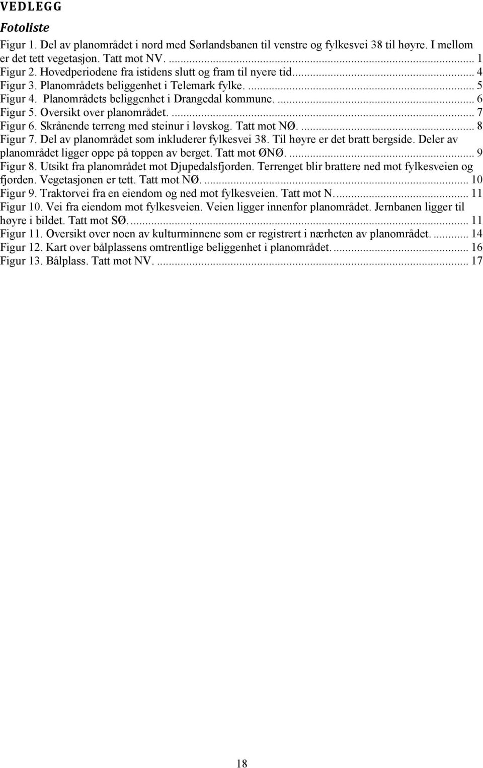 Oversikt over planområdet.... 7 Figur 6. Skrånende terreng med steinur i løvskog. Tatt mot NØ.... 8 Figur 7. Del av planområdet som inkluderer fylkesvei 38. Til høyre er det bratt bergside.