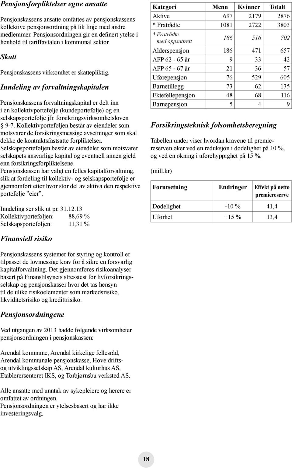 Inndeling av forvaltningskapitalen Pensjonskassens forvaltningskapital er delt inn i en kollektivportefølje (kundeportefølje) og en selskapsportefølje jfr. forsikringsvirksomhetsloven 9-7.