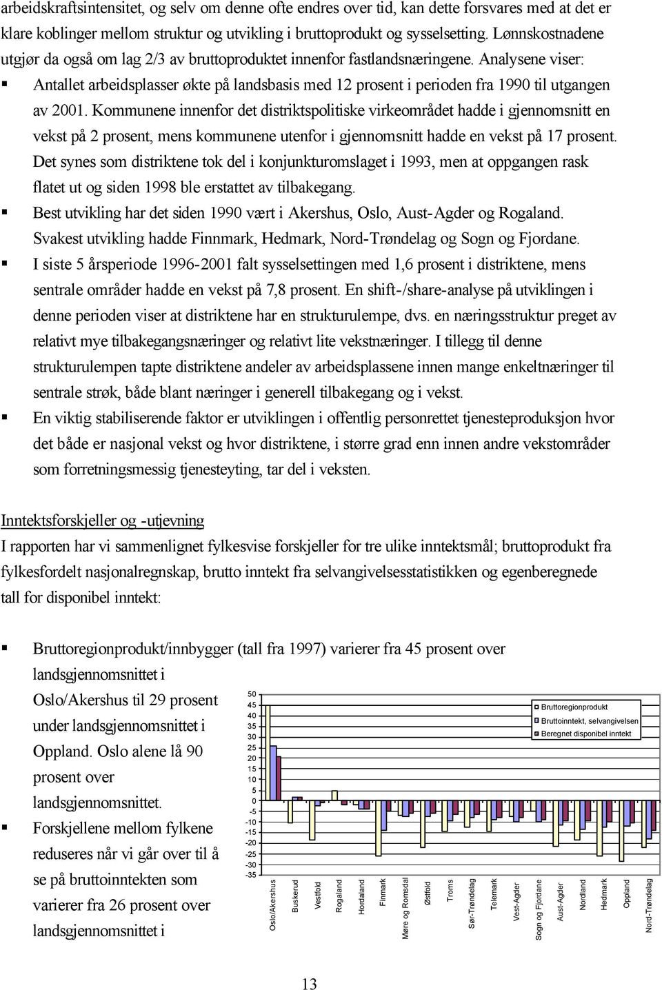 Analysene viser: Antallet arbeidsplasser økte på landsbasis med 12 prosent i perioden fra 1990 til utgangen av 2001.