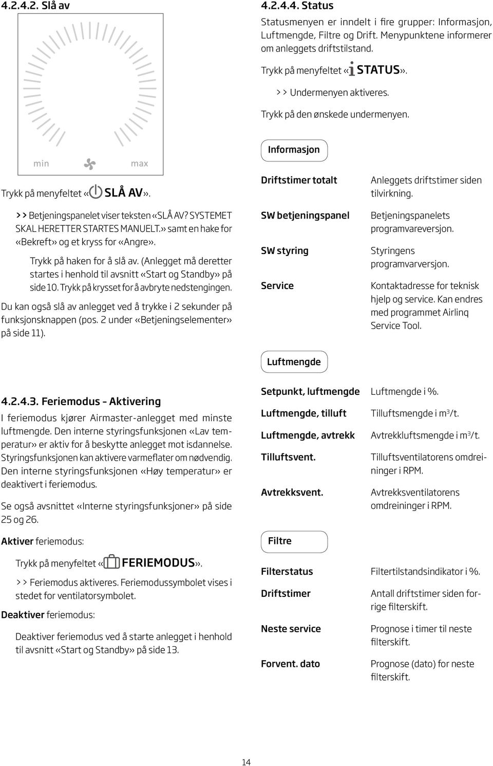 » samt en hake for «Bekreft» og et kryss for «Angre». Trykk på haken for å slå av. (Anlegget må deretter startes i henhold til avsnitt «Start og Standby» på side 10.