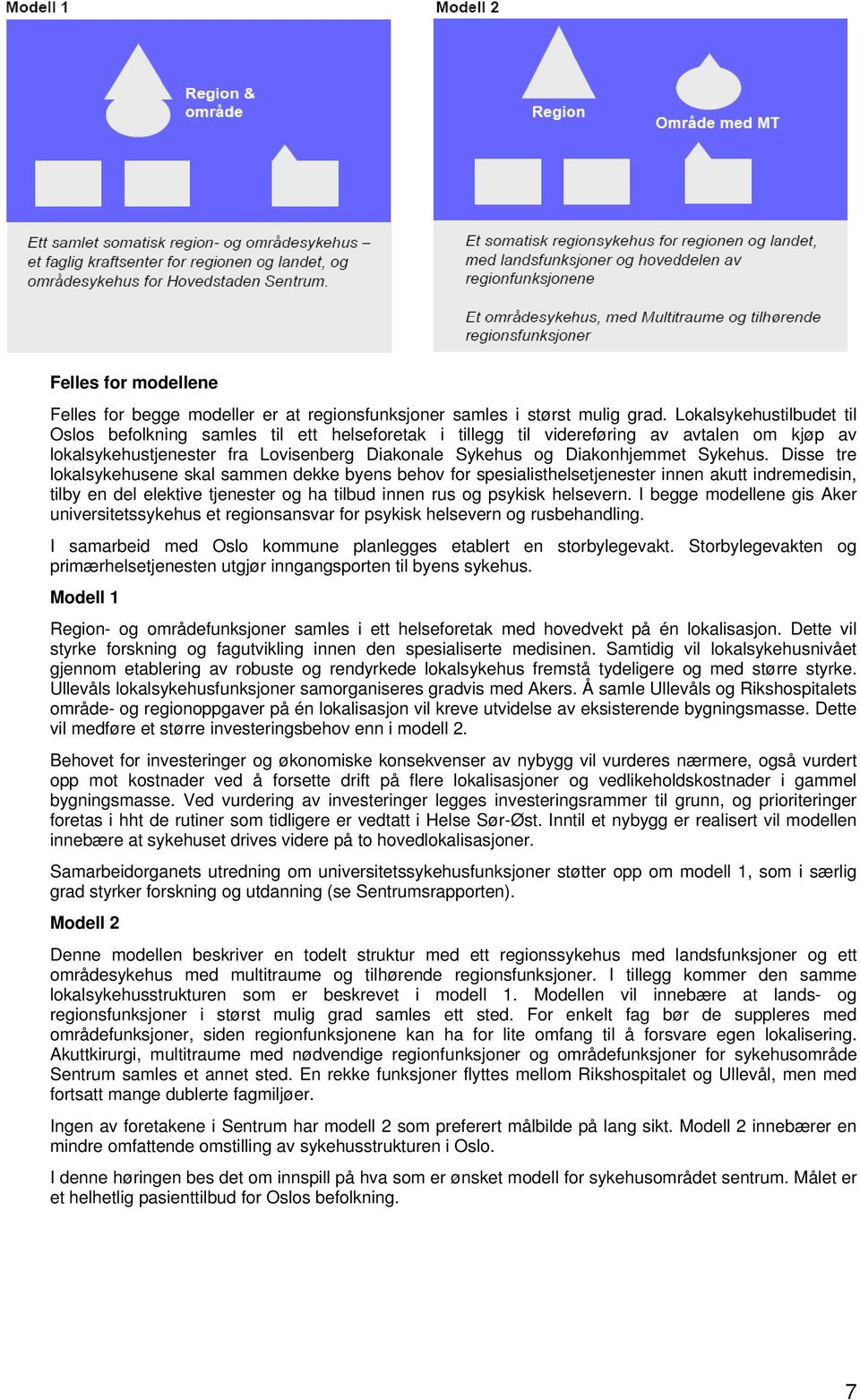 Disse tre lokalsykehusene skal sammen dekke byens behov for spesialisthelsetjenester innen akutt indremedisin, tilby en del elektive tjenester og ha tilbud innen rus og psykisk helsevern.