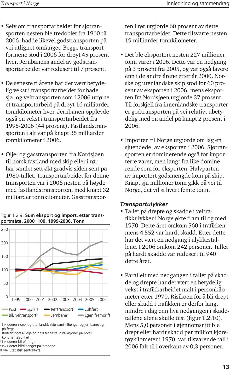 De seneste ti årene har det vært betydelig vekst i transportarbeidet for både sjø- og veitransporten som i 26 utførte et transportarbeid på drøyt 16 milliarder tonnkilometer hver.