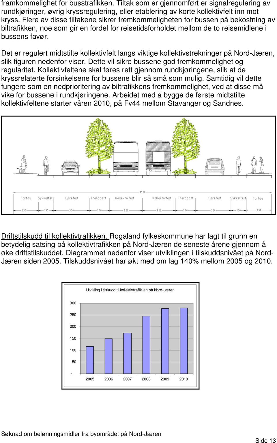 Det er regulert midtstilte kollektivfelt langs viktige kollektivstrekninger på Nord-Jæren, slik figuren nedenfor viser. Dette vil sikre bussene god fremkommelighet og regularitet.