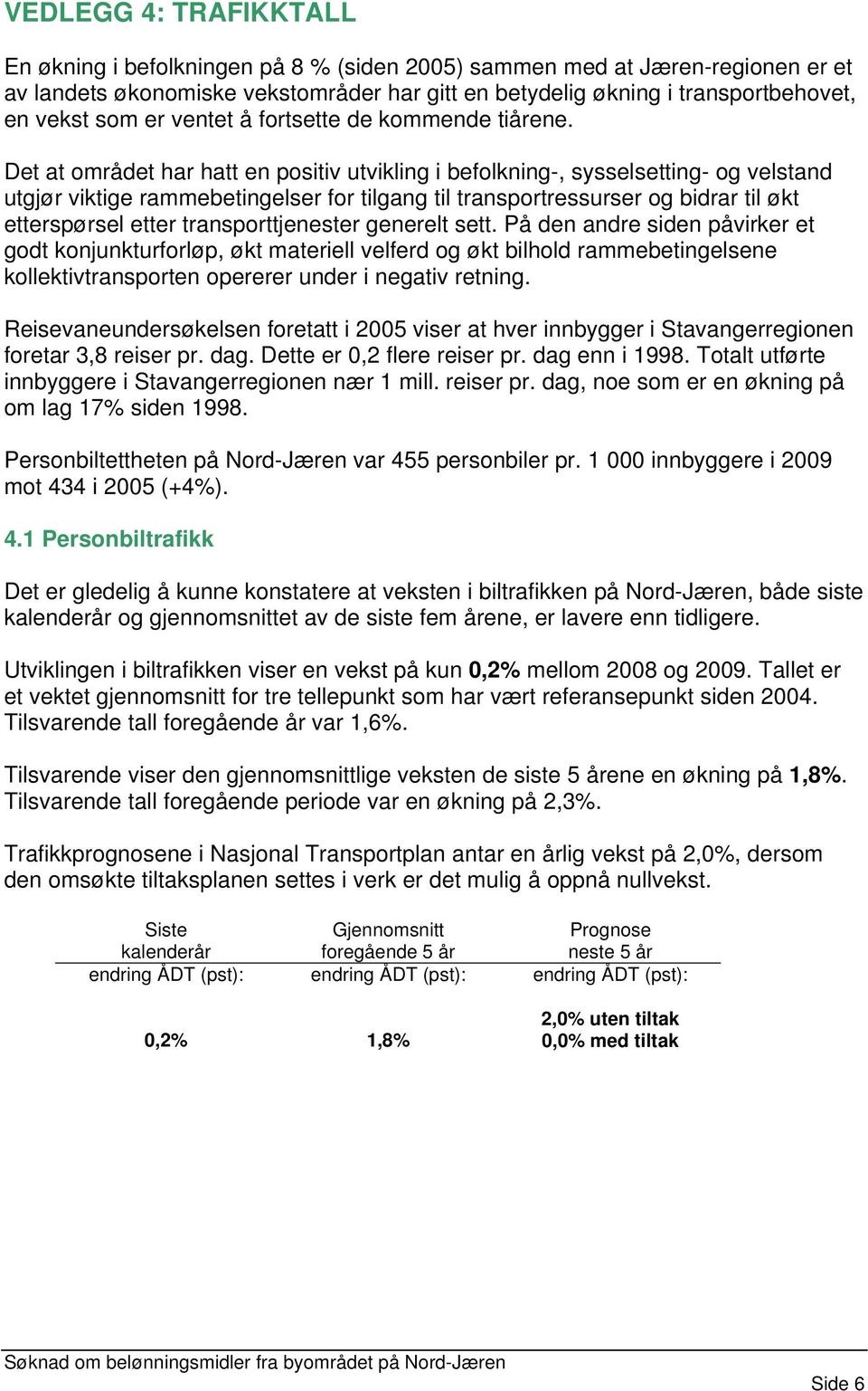 Det at området har hatt en positiv utvikling i befolkning-, sysselsetting- og velstand utgjør viktige rammebetingelser for tilgang til transportressurser og bidrar til økt etterspørsel etter