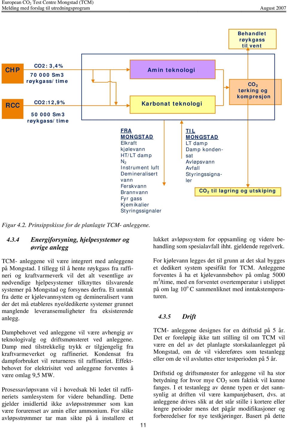 utskiping Figur 4.2. Prinsippskisse for de planlagte TCM- anleggene. 4.3.4 Energiforsyning, hjelpesystemer og øvrige anlegg TCM- anleggene vil være integrert med anleggene på Mongstad.