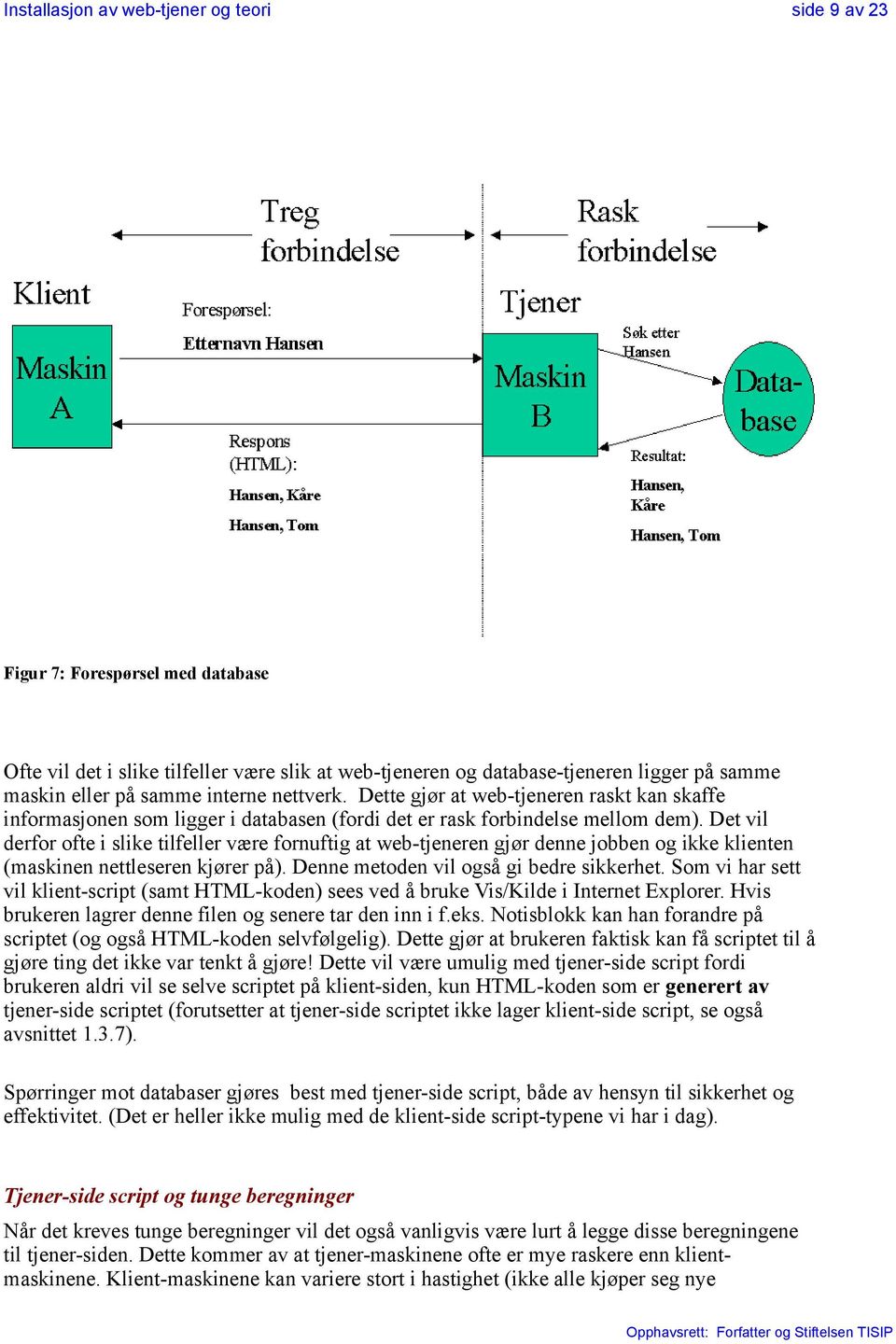 Det vil derfor ofte i slike tilfeller være fornuftig at web-tjeneren gjør denne jobben og ikke klienten (maskinen nettleseren kjører på). Denne metoden vil også gi bedre sikkerhet.