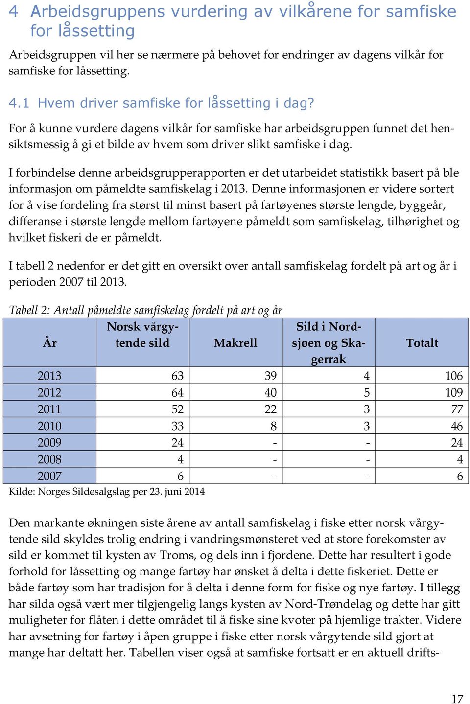 I forbindelse denne arbeidsgrupperapporten er det utarbeidet statistikk basert på ble informasjon om påmeldte samfiskelag i 2013.