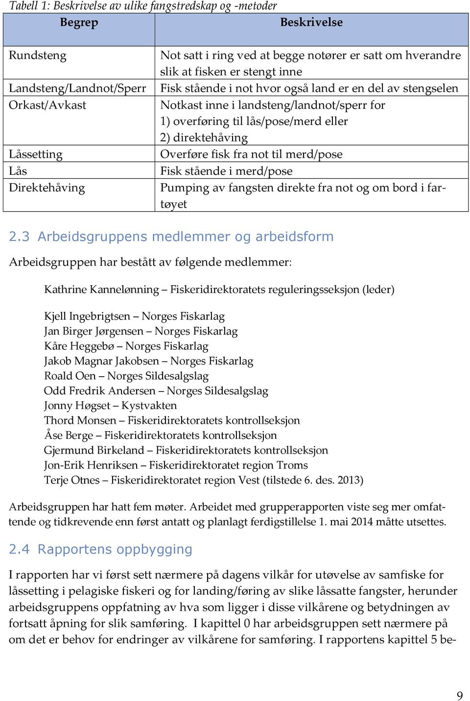 not til merd/pose Lås Fisk stående i merd/pose Direktehåving Pumping av fangsten direkte fra not og om bord i fartøyet 2.