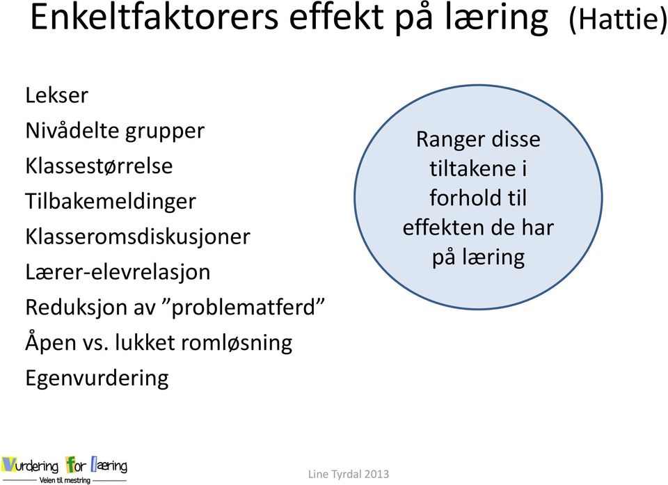 Lærer-elevrelasjon Reduksjon av problematferd Åpen vs.