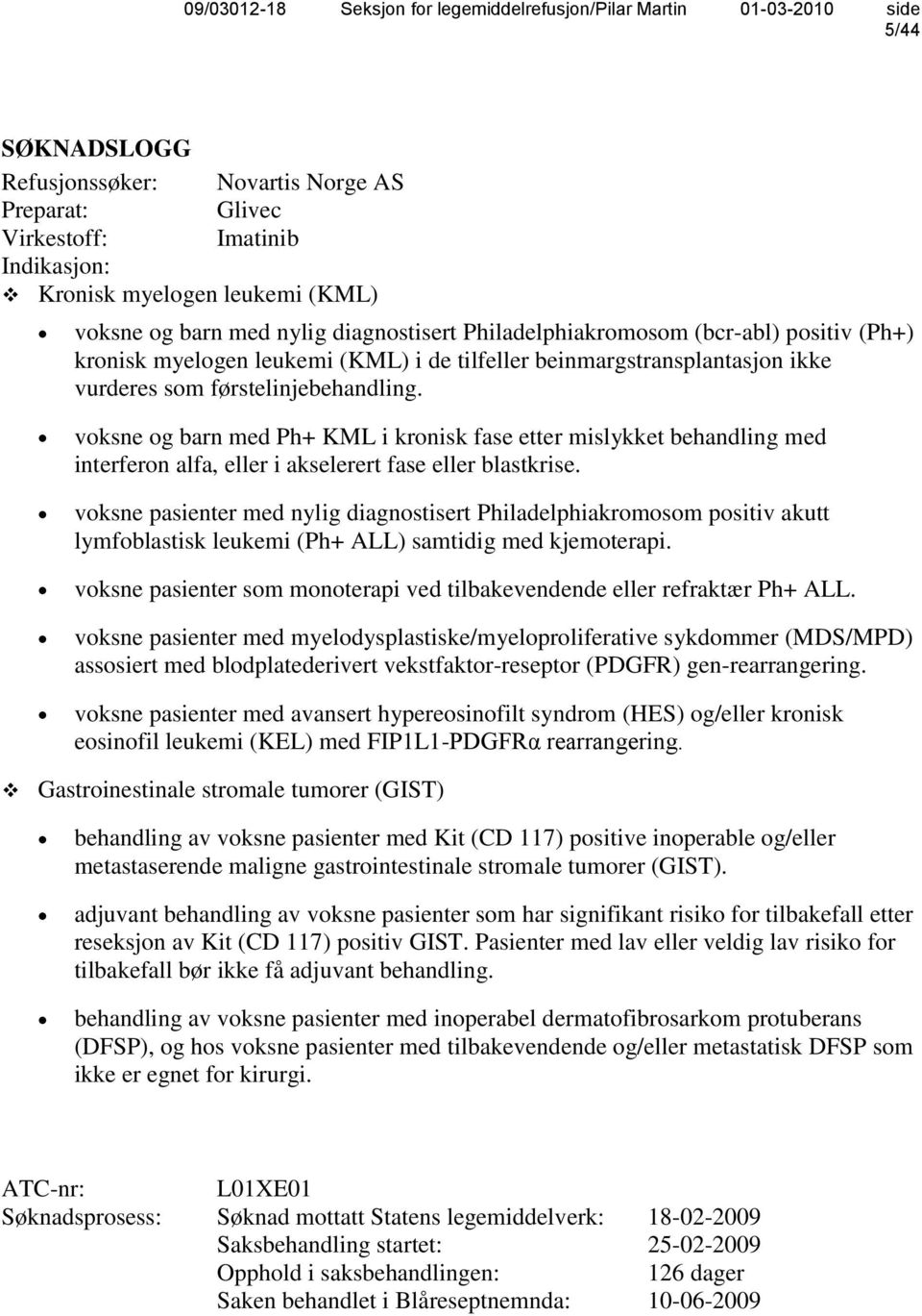 voksne og barn med Ph+ KML i kronisk fase etter mislykket behandling med interferon alfa, eller i akselerert fase eller blastkrise.