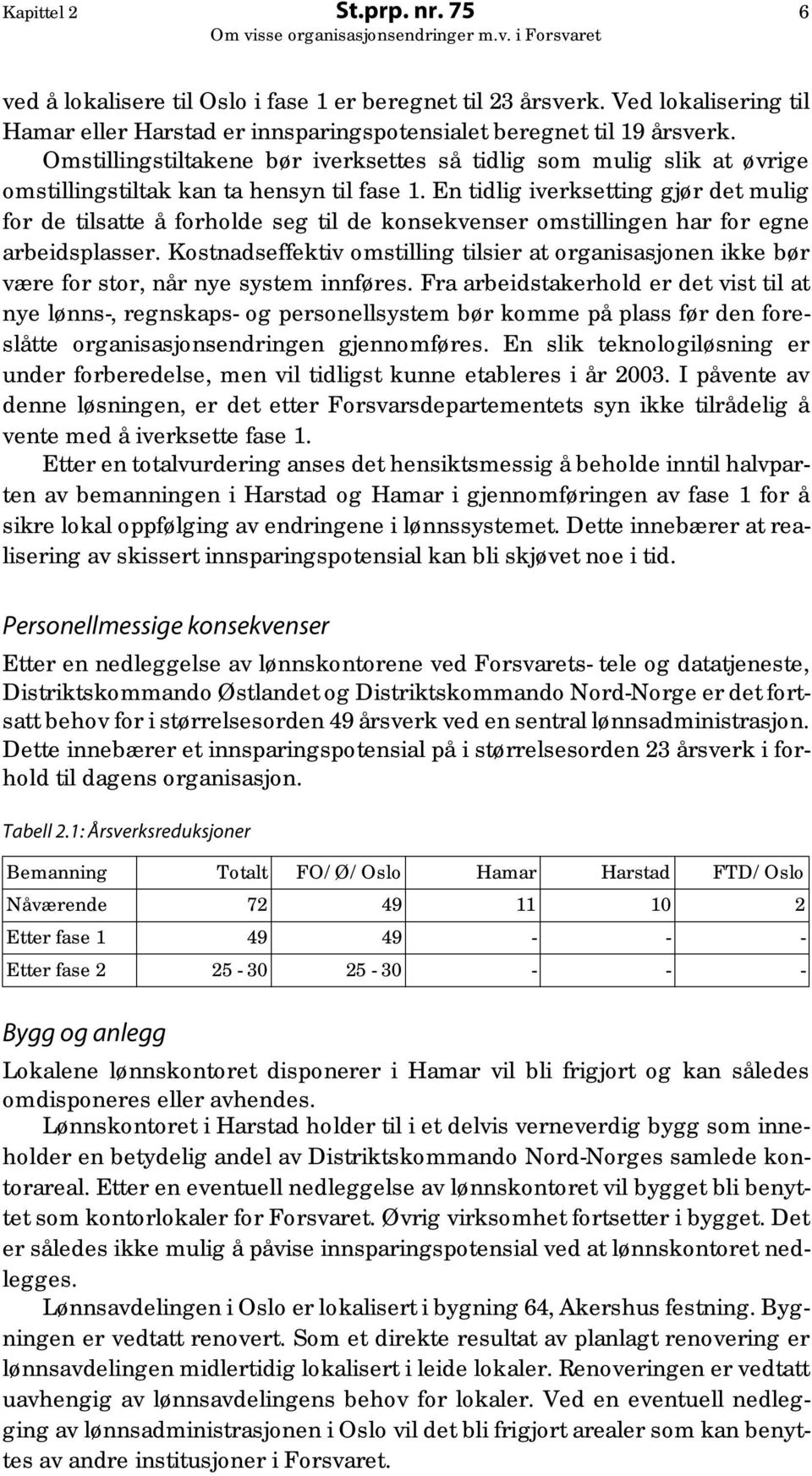 En tidlig iverksetting gjør det mulig for de tilsatte å forholde seg til de konsekvenser omstillingen har for egne arbeidsplasser.