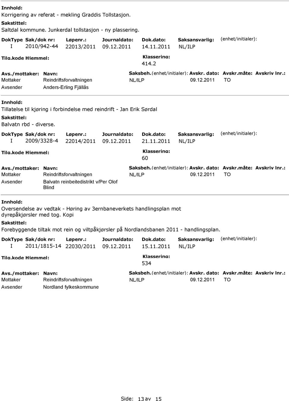 21.11.2011 60 Avs./mottaker: Navn: Saksbeh. Avskr. dato: Avskr.måte: Avskriv lnr.