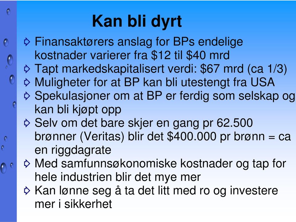 kjøpt opp Selv om det bare skjer en gang pr 62.500 brønner (Veritas) blir det $400.