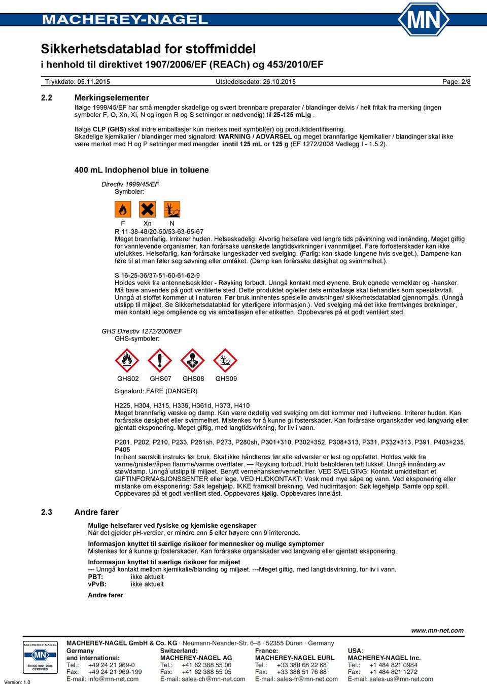 er nødvendig) til 25-125 ml g. Ifølge CLP (GHS) skal indre emballasjer kun merkes med symbol(er) og produktidentifisering.