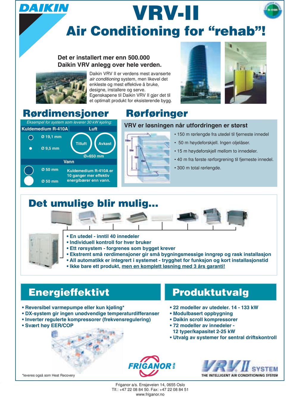 Egenskapene til Daikin VRV II gjør det til et optimalt produkt for eksisterende bygg.