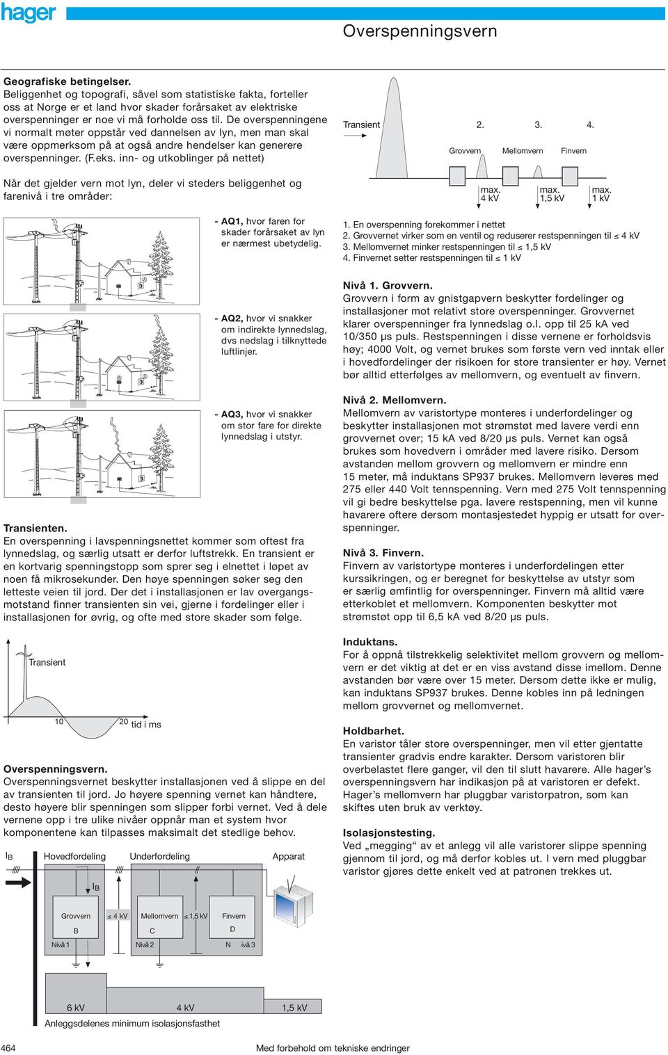 inn- og utkoblinger på nettet) Transient 2. 3. 4. Grovvern Mellomvern Finvern Når det gjelder vern mot lyn, deler vi steders beliggenhet og farenivå i tre områder: max. 4 kv max. 1,5 kv max.