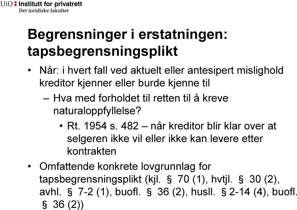 482 når kreditor blir klar over at selgeren ikke vil eller ikke kan levere etter kontrakten Omfattende