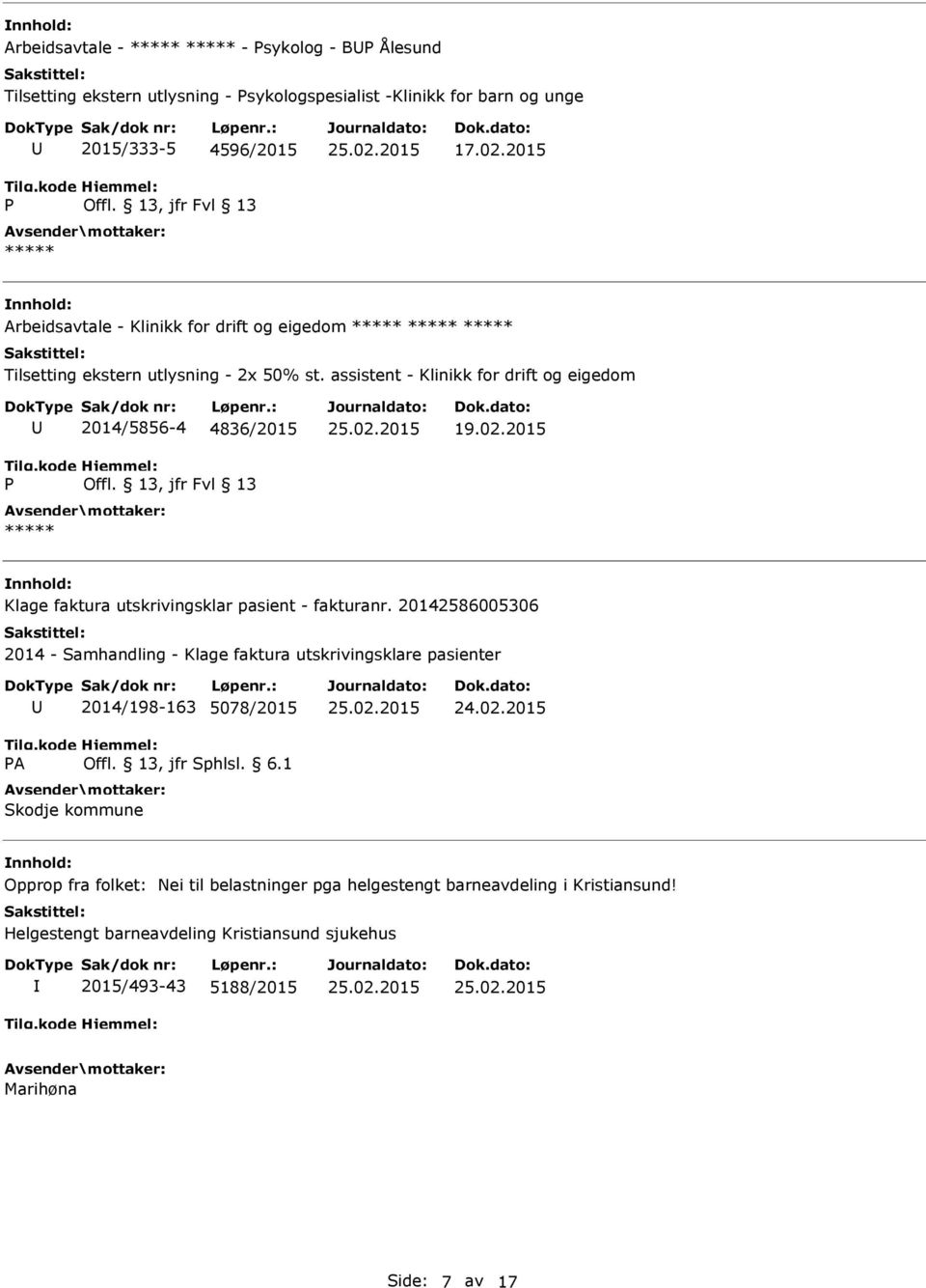 2015 Klage faktura utskrivingsklar pasient - fakturanr.