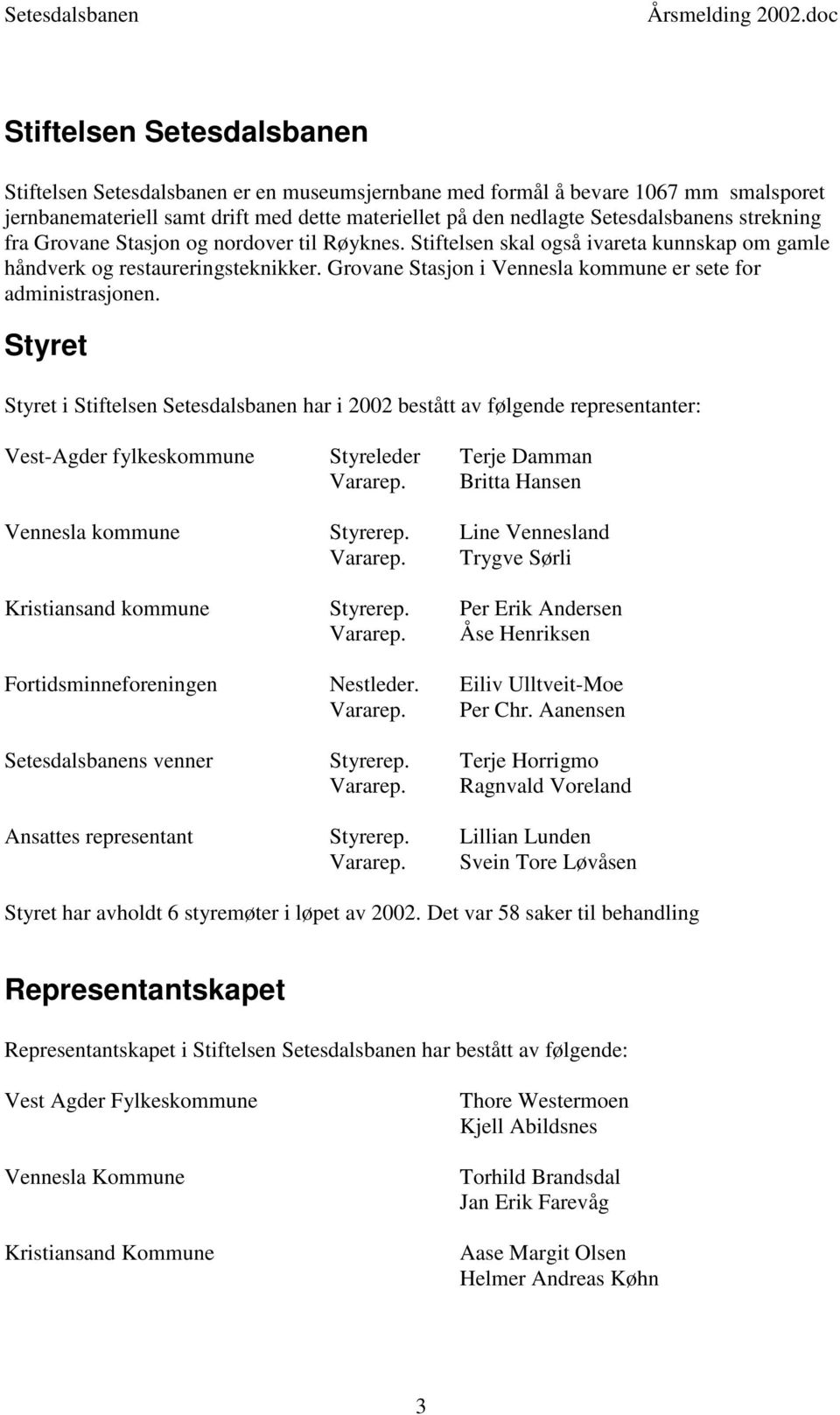 Grovane Stasjon i Vennesla kommune er sete for administrasjonen.