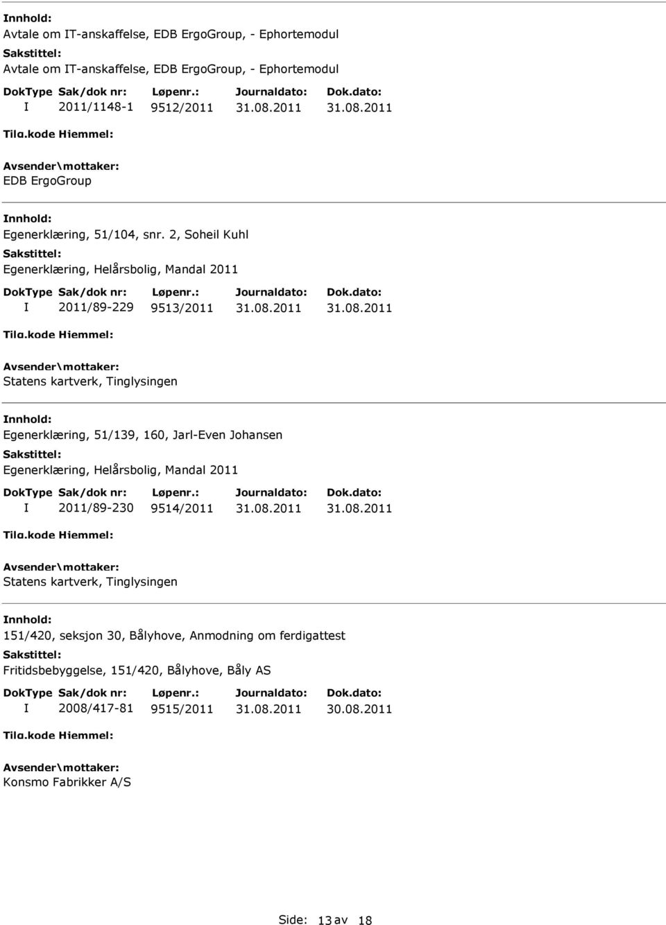 2, Soheil Kuhl 2011/89-229 9513/2011 Egenerklæring, 51/139, 160, Jarl-Even Johansen 2011/89-230 9514/2011