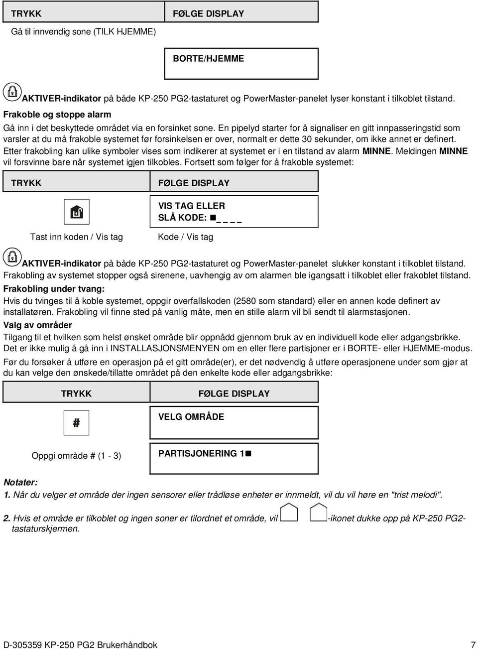 En pipelyd starter for å signaliser en gitt innpasseringstid som varsler at du må frakoble systemet før forsinkelsen er over, normalt er dette 30 sekunder, om ikke annet er definert.