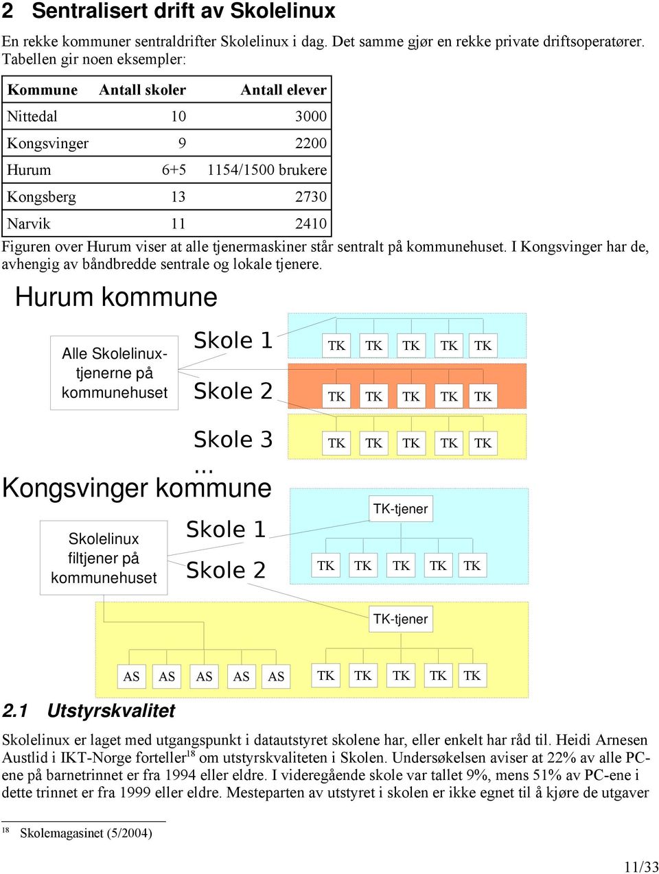 tjenermaskiner står sentralt på kommunehuset. I Kongsvinger har de, avhengig av båndbredde sentrale og lokale tjenere.