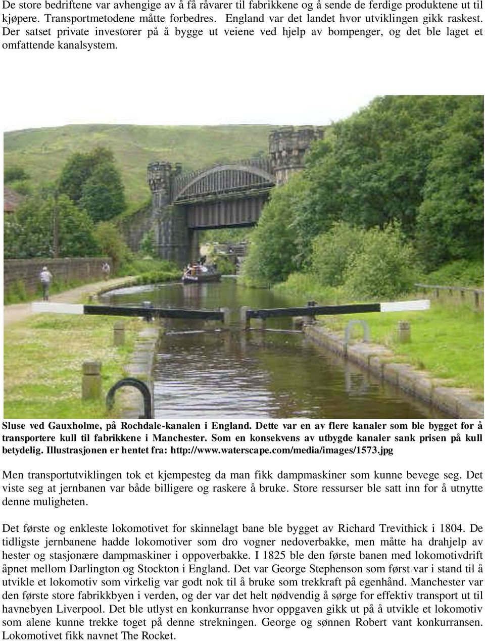 Sluse ved Gauxholme, på Rochdale-kanalen i England. Dette var en av flere kanaler som ble bygget for å transportere kull til fabrikkene i Manchester.