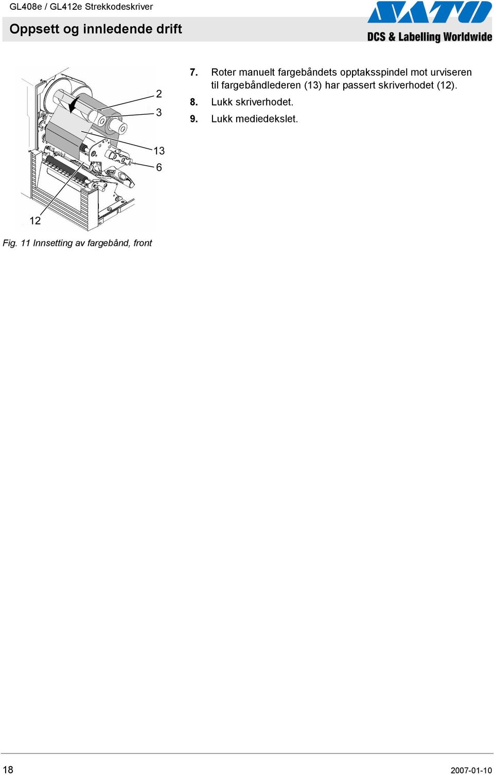 fargebåndlederen (13) har passert skriverhodet (12). 8.