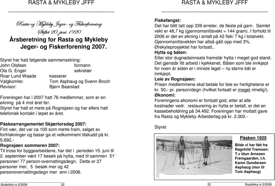 Enger sekretær Roar Lund Waade kasserer Valgkomite: Tom Asphaug og Svenn Broch Revisor: Bjørn Baarstad Foreningen har i 2007 hatt 76 medlemmer, som er en økning på 4 mot året før.