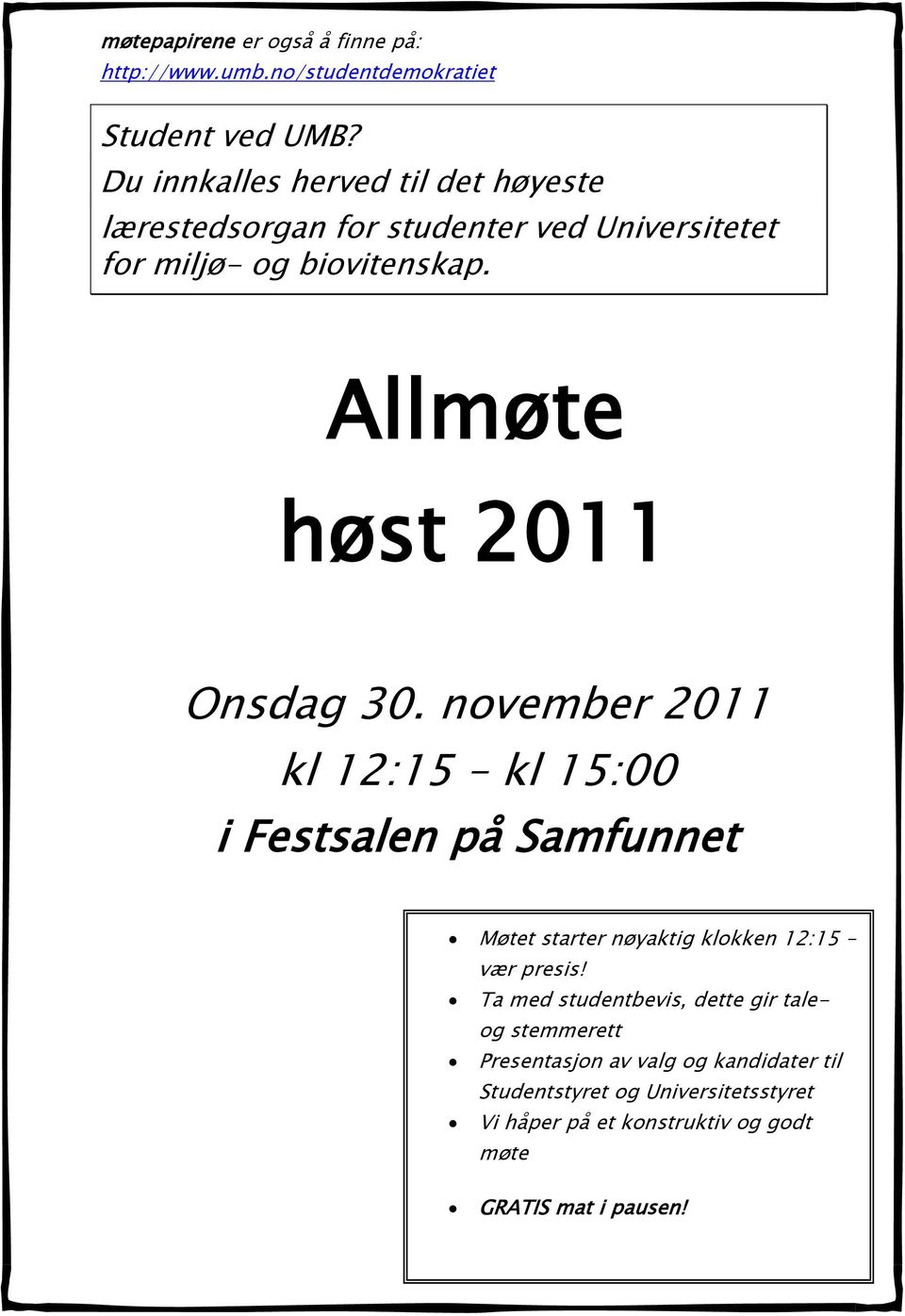 Allmøte høst 2011 Onsdag 30.