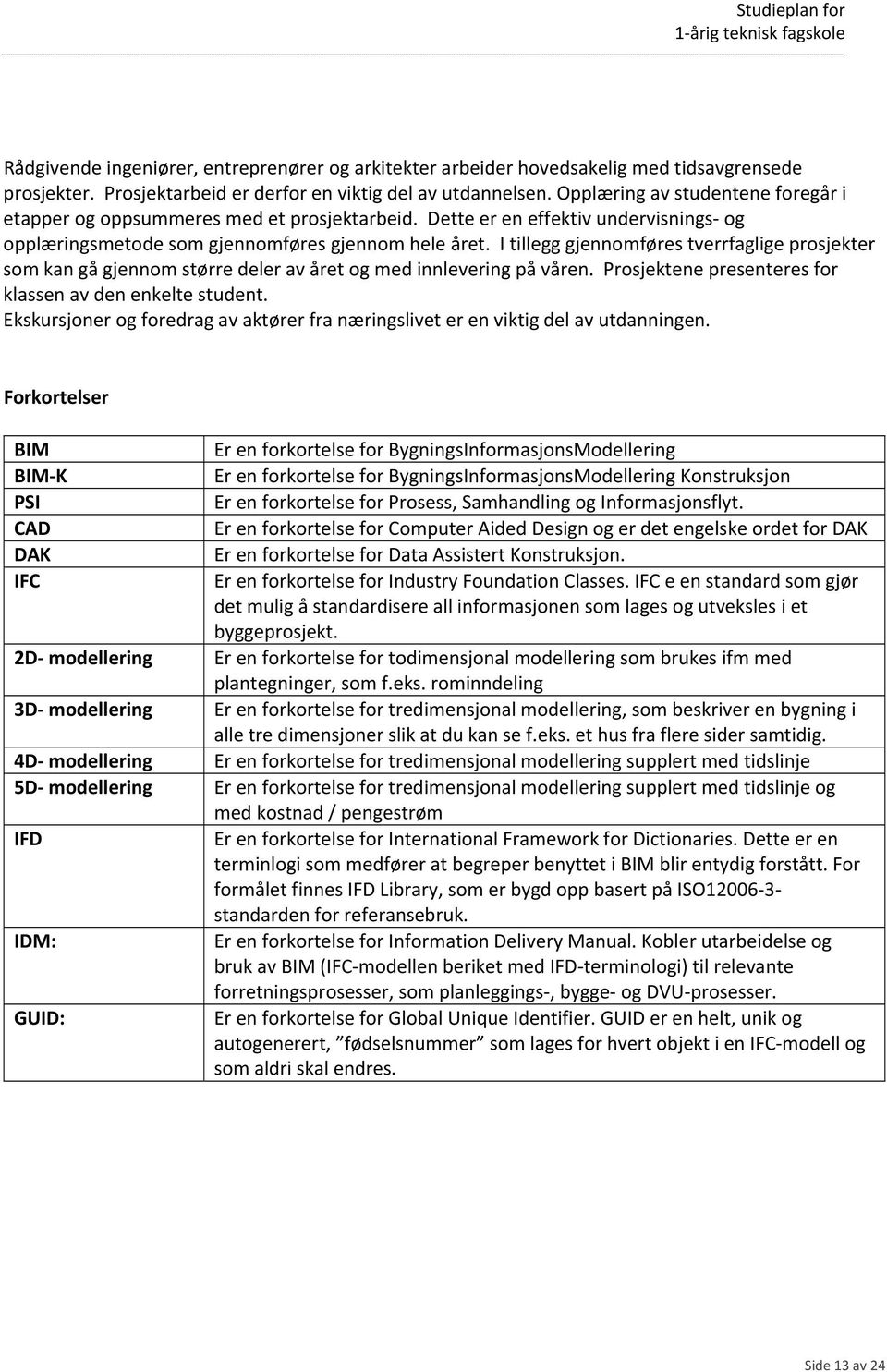 I tillegg gjennomføres tverrfaglige prosjekter som kan gå gjennom større deler av året og med innlevering på våren. Prosjektene presenteres for klassen av den enkelte student.