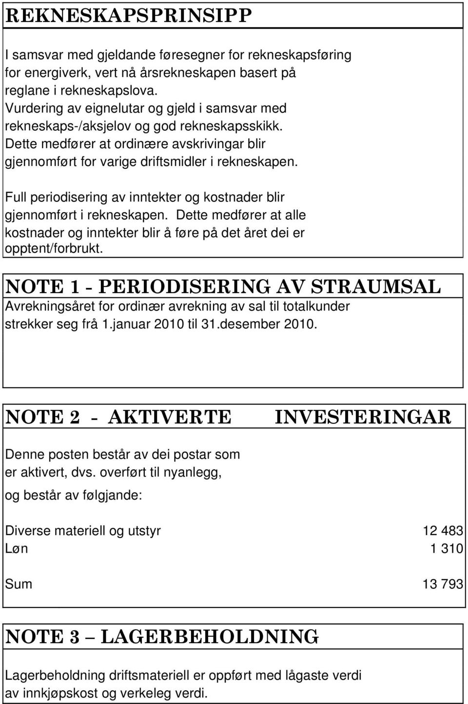 Full periodisering av inntekter og kostnader blir gjennomført i rekneskapen. Dette medfører at alle kostnader og inntekter blir å føre på det året dei er opptent/forbrukt.