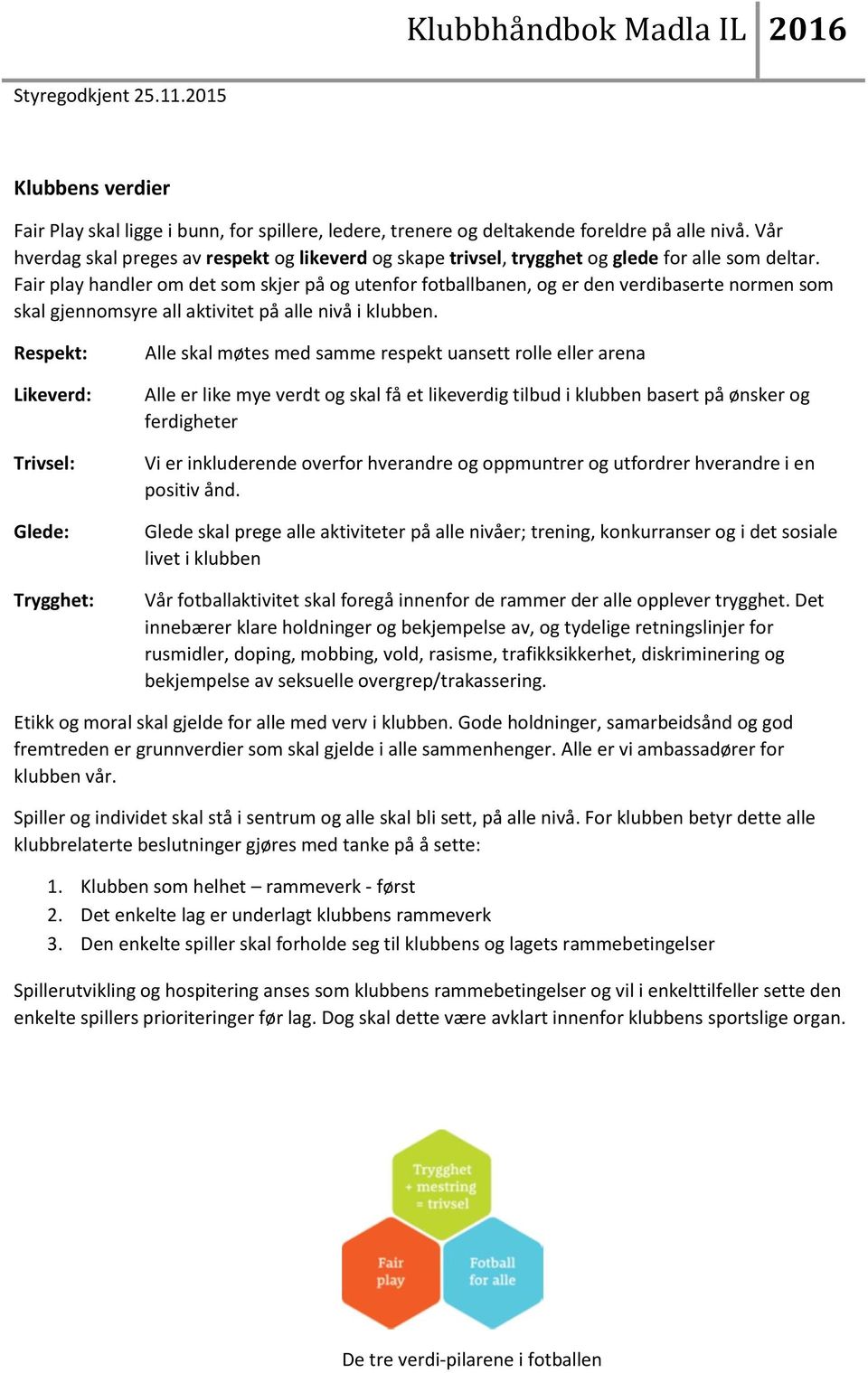 Fair play handler om det som skjer på og utenfor fotballbanen, og er den verdibaserte normen som skal gjennomsyre all aktivitet på alle nivå i klubben.