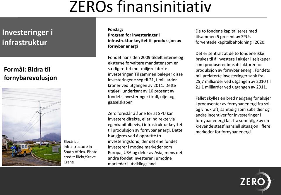 særlig rettet mot miljørelaterte investeringer. Til sammen beløper disse investeringene seg til 21,1 milliarder kroner ved utgangen av 2011.