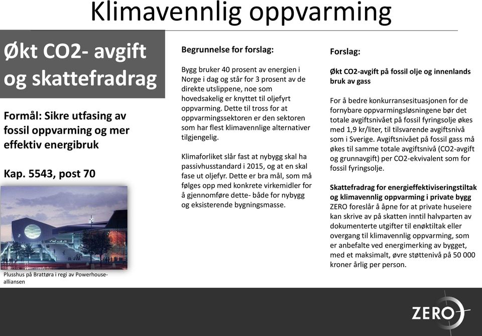 hovedsakelig er knyttet til oljefyrt oppvarming. Dette til tross for at oppvarmingssektoren er den sektoren som har flest klimavennlige alternativer tilgjengelig.