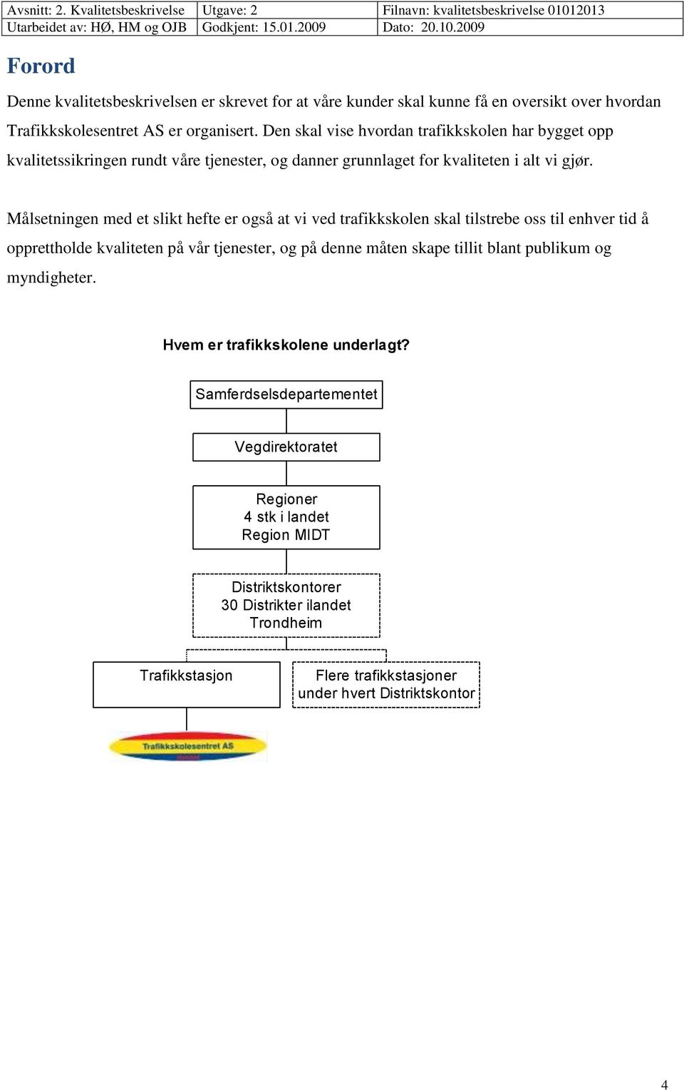 Målsetningen med et slikt hefte er også at vi ved trafikkskolen skal tilstrebe oss til enhver tid å opprettholde kvaliteten på vår tjenester, og på denne måten skape tillit blant